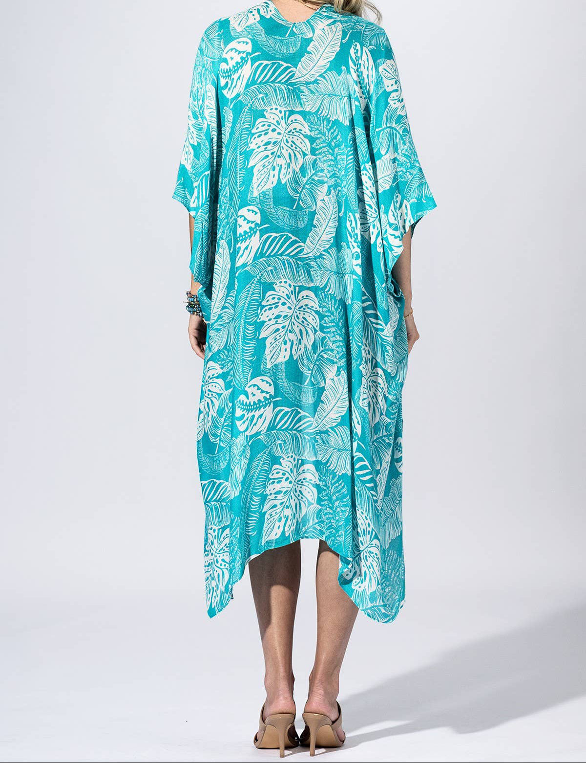 Aqua Palm-Leaf Kimono
