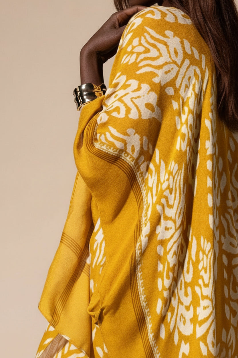 Damask Print Kimono with Sleeves