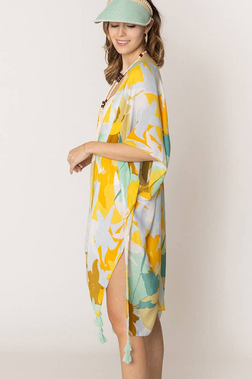 Floral Print Tassel Kimono