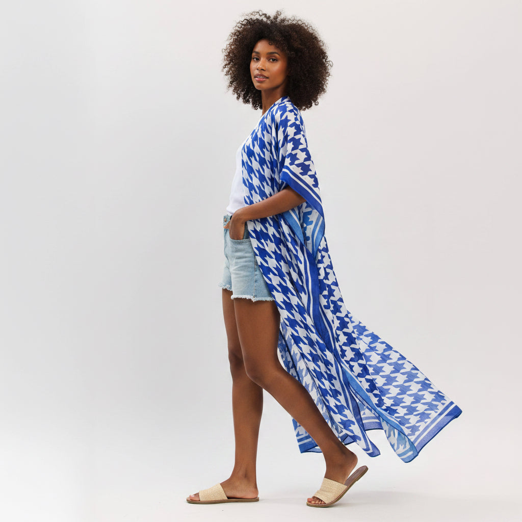 Houndstooth Royal Blue/White Kimono