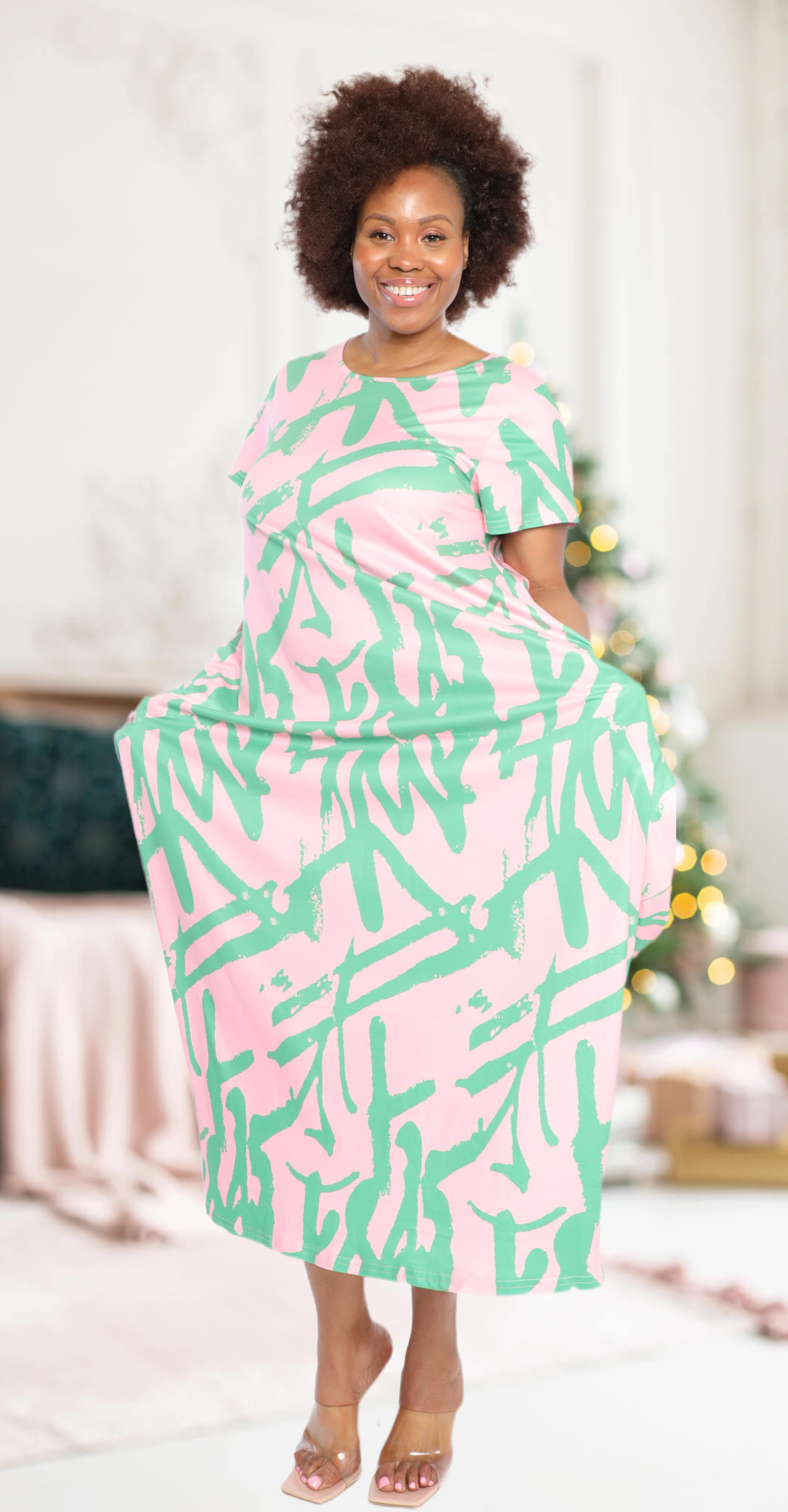 Pink & Green Maxi Dress