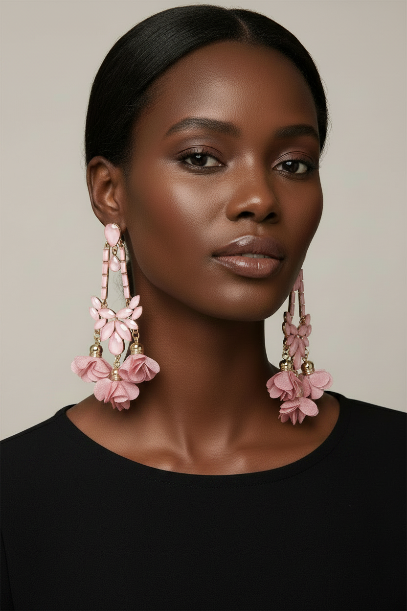 Flower Rhinestone Earring: Pink