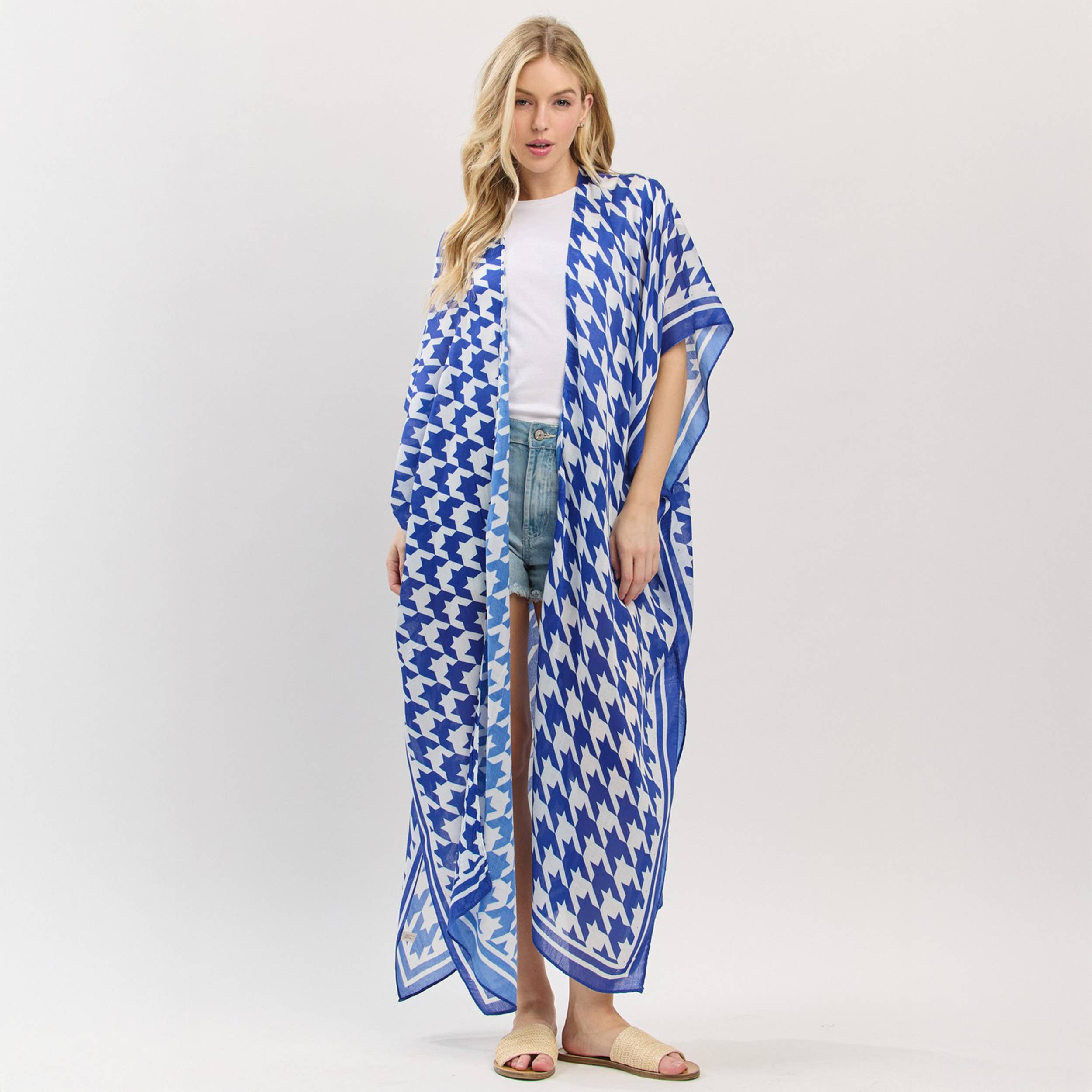 Houndstooth Royal Blue/White Kimono