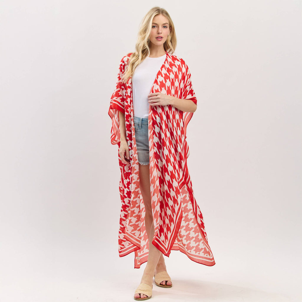 Houndstooth Red/White Kimono