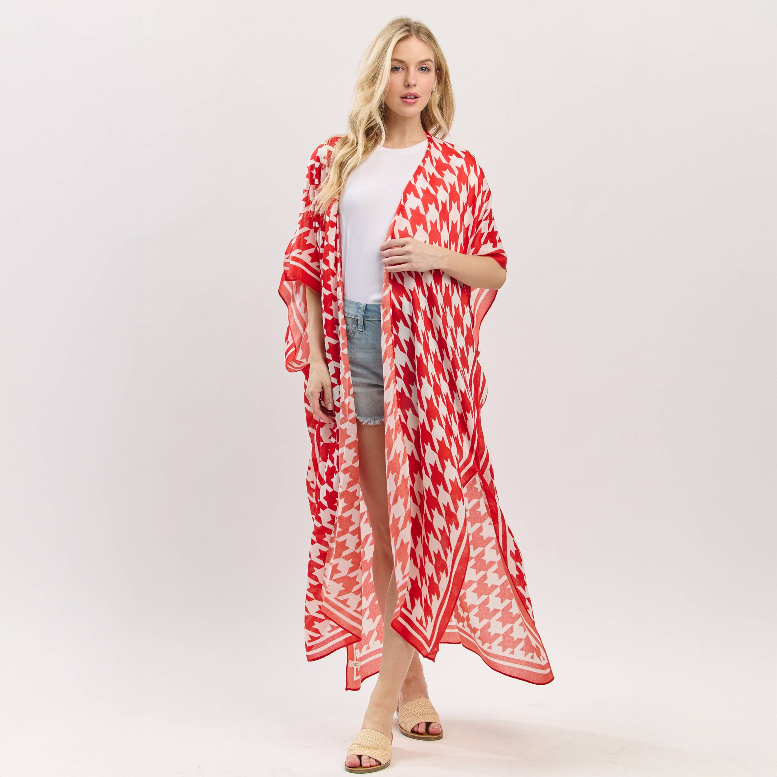 Houndstooth Red/White Kimono