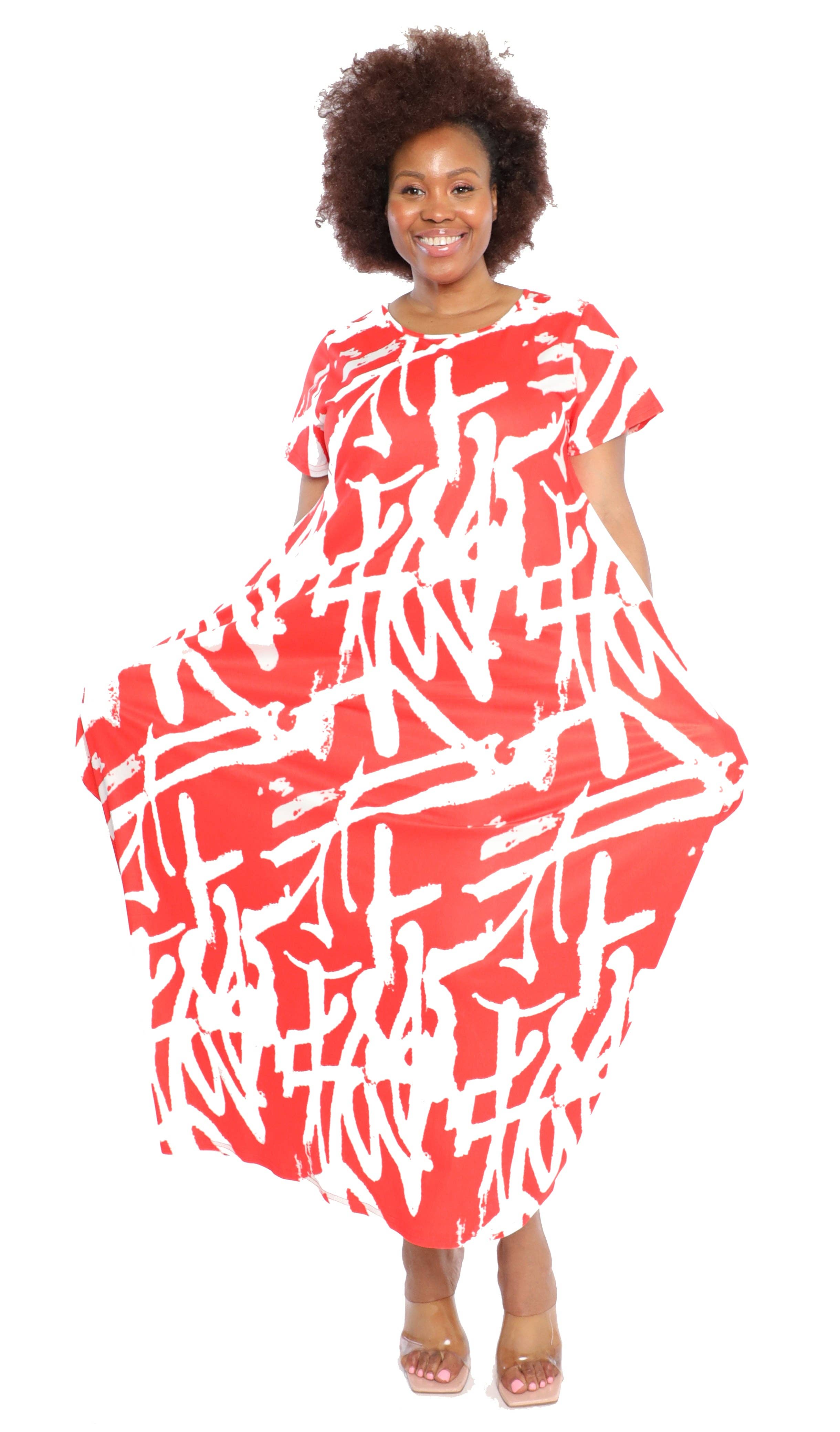 Red and White Maxi Dress