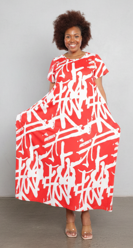 Red and White Maxi Dress