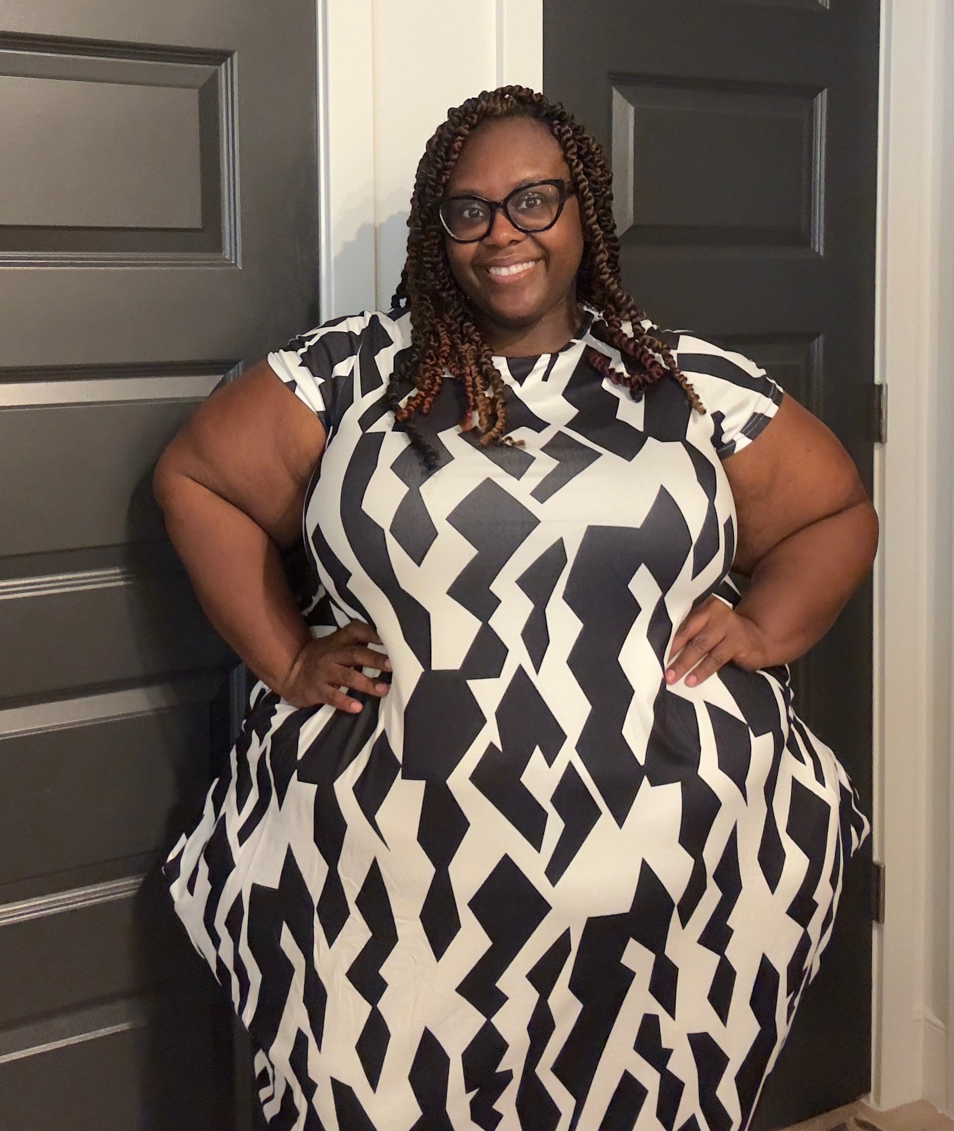 Geo-Print Black and White Maxi Dress