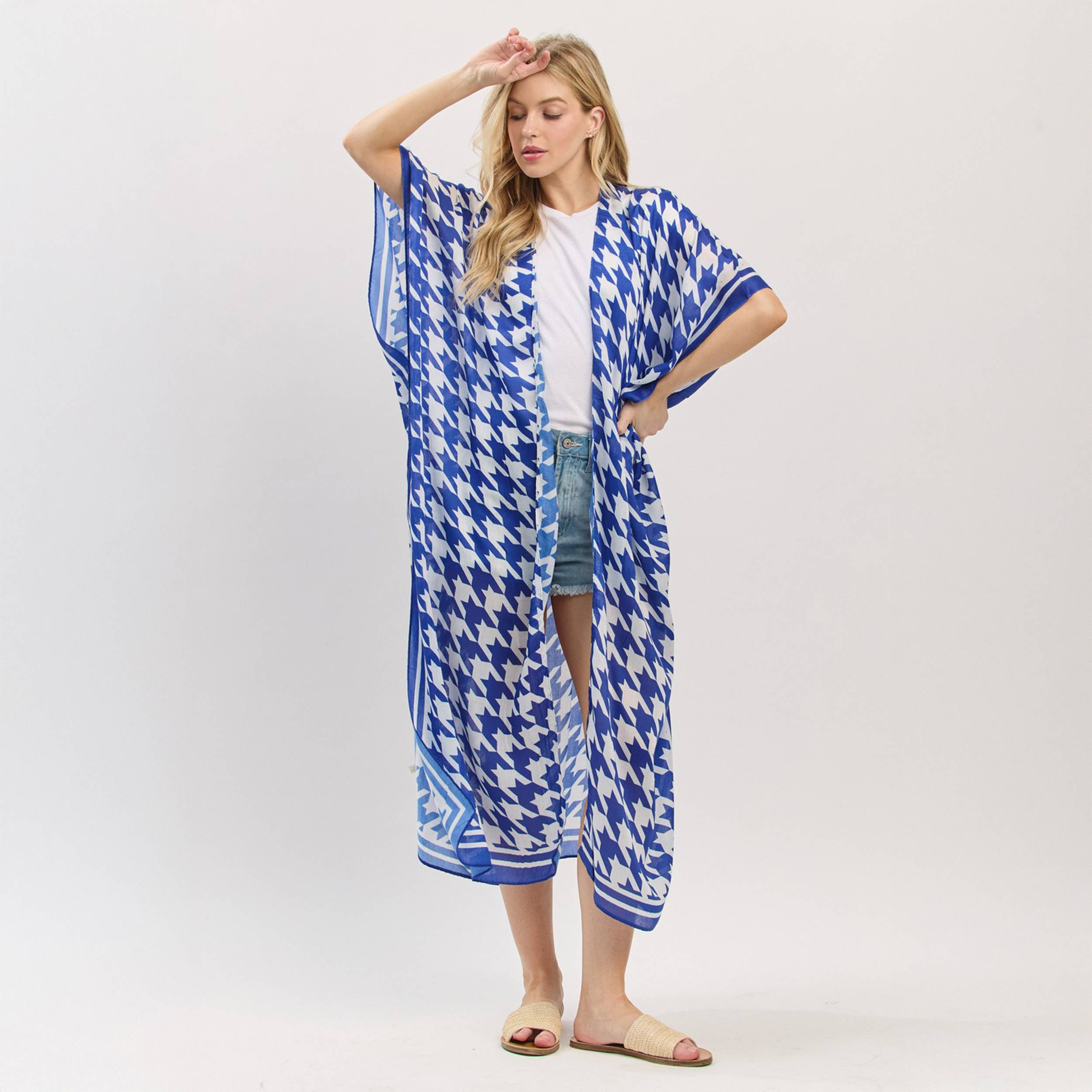 Houndstooth Royal Blue/White Kimono