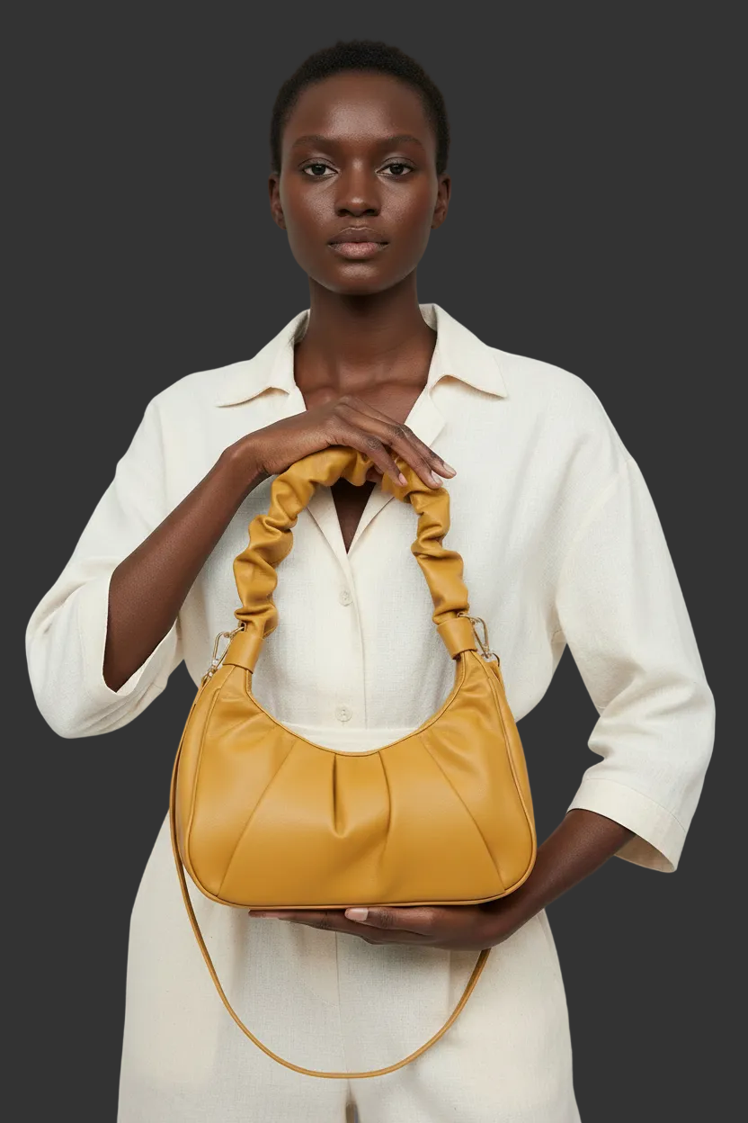 Pleated Shoulder Bag: Mustard