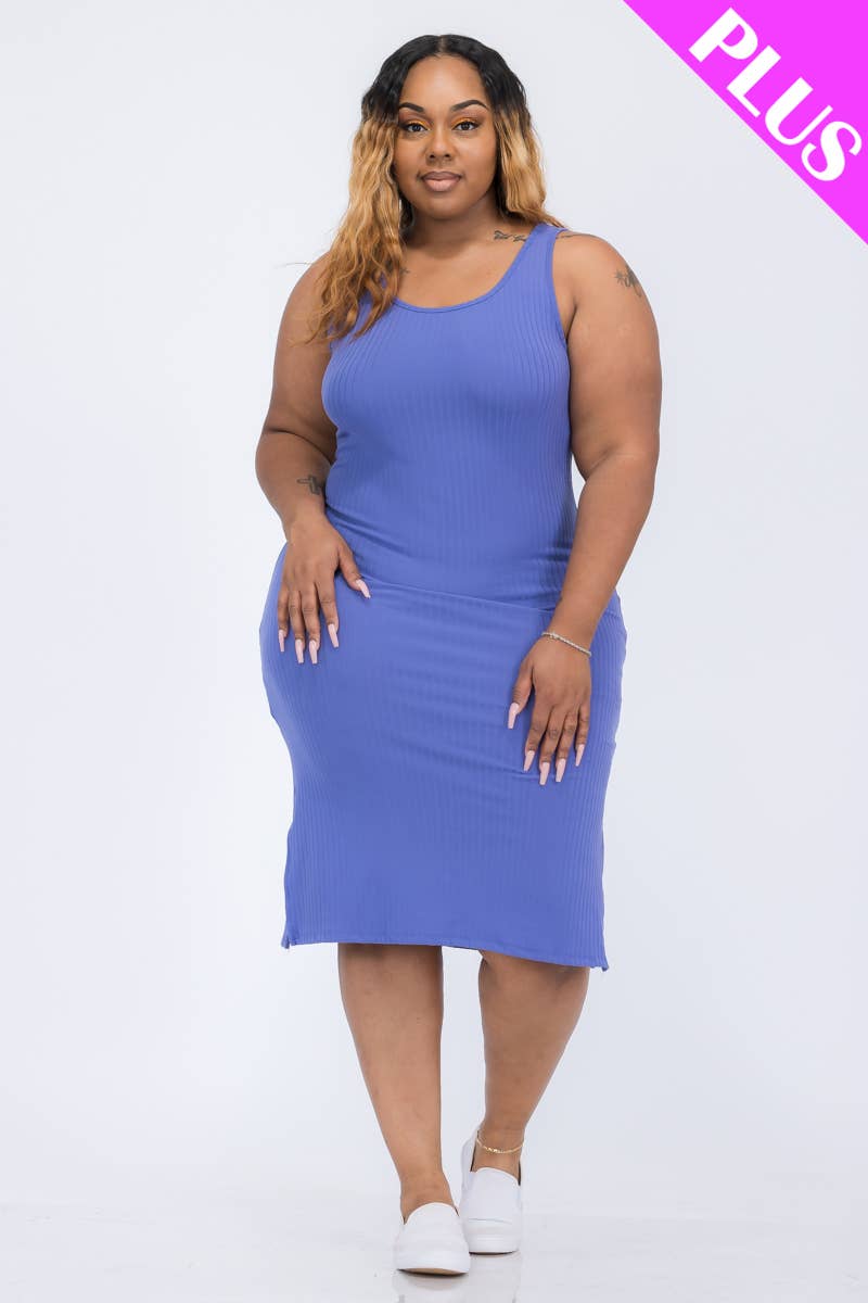 Ribbed Side Slit Tank Dress: Chive Blossom