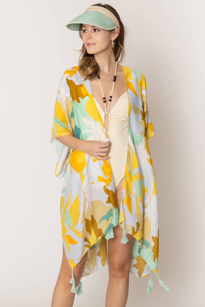 Floral Print Tassel Kimono