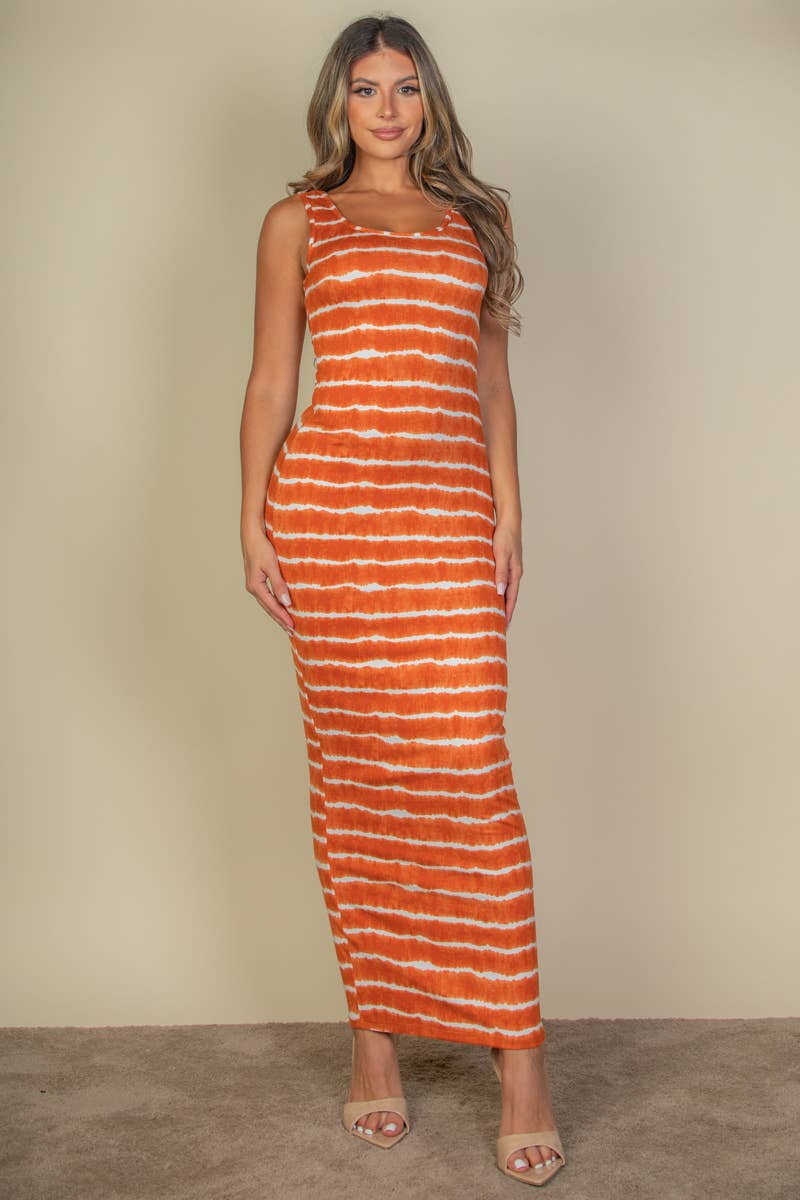 Tie Dye Printed Tank Bodycon Maxi Dress: PRINT MANGO