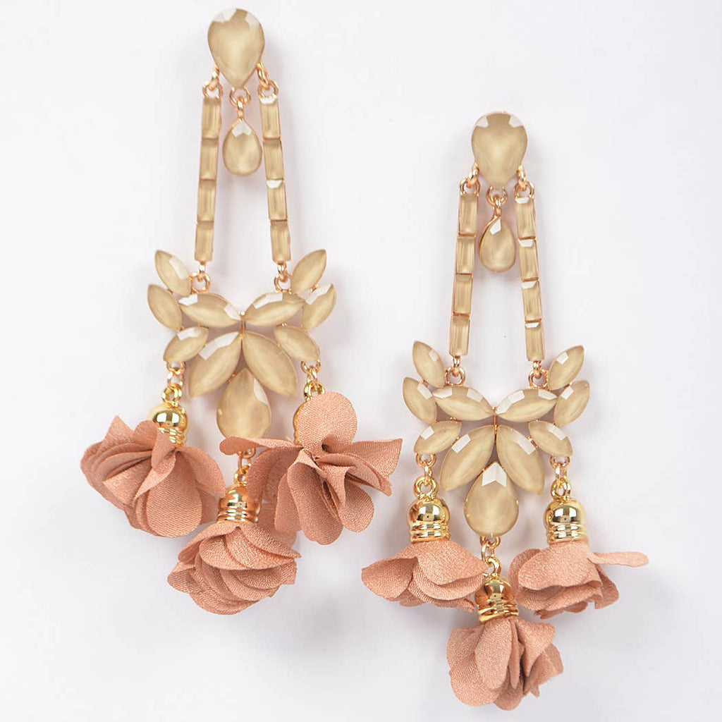 Flower Rhinestone Earring: Beige