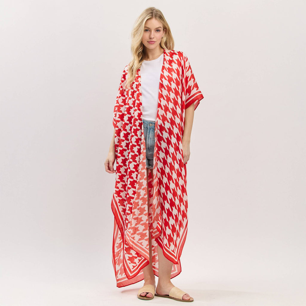 Houndstooth Red/White Kimono