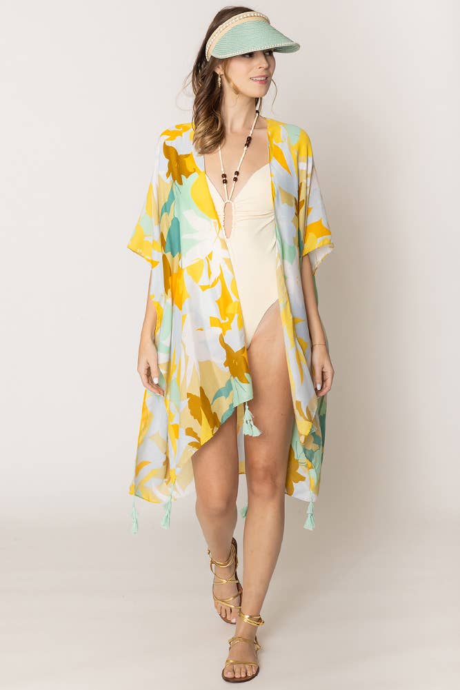 Floral Print Tassel Kimono