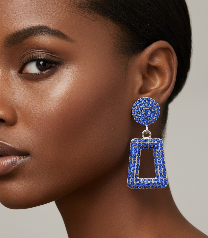 Glittered Beads Drop Earrings: Cobalt