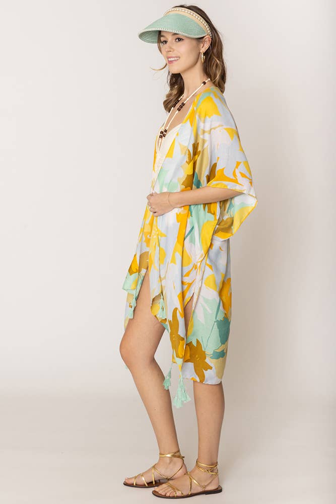 Floral Print Tassel Kimono