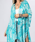 Aqua Palm-Leaf Kimono