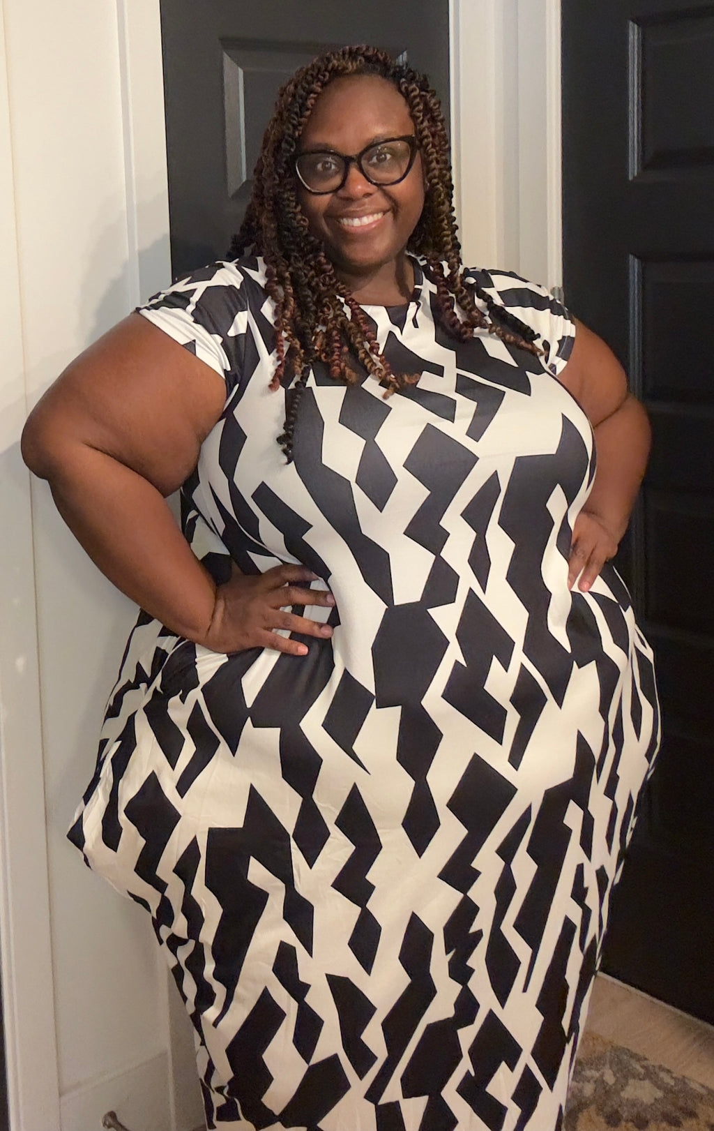 Geo-Print Black and White Maxi Dress