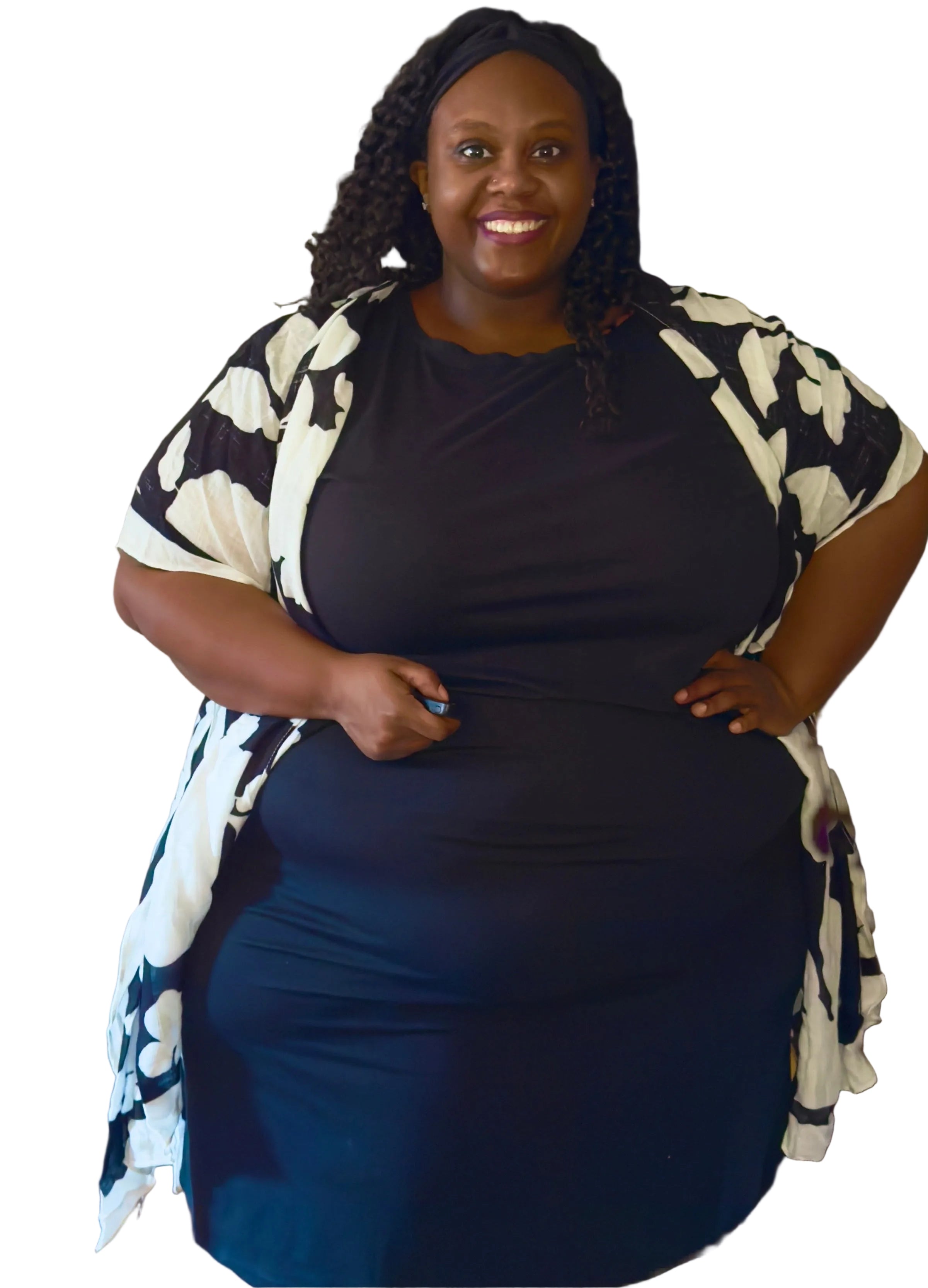 Monochrome Brushstroke Floral Kimono