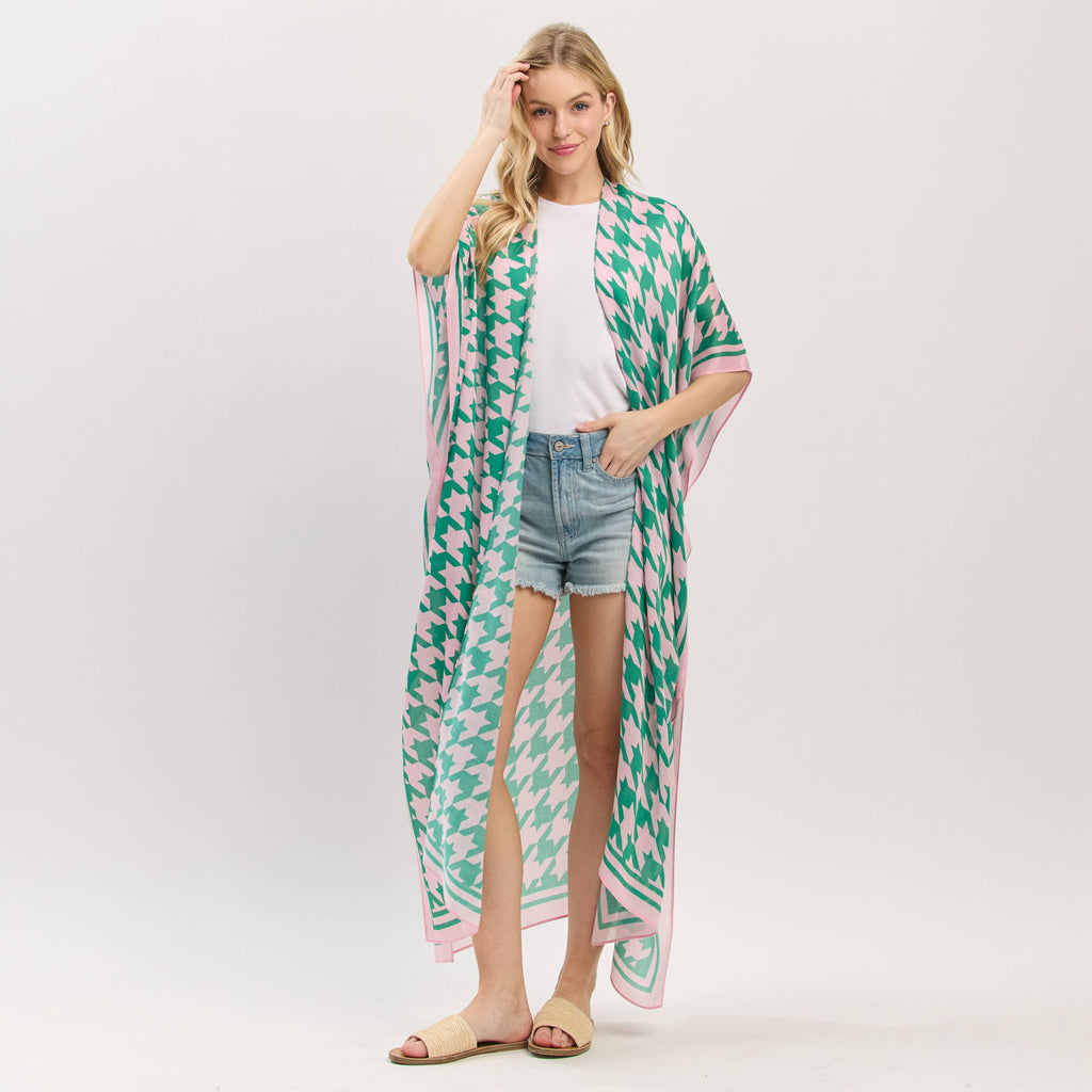 Houndstooth Pink/Green Kimono