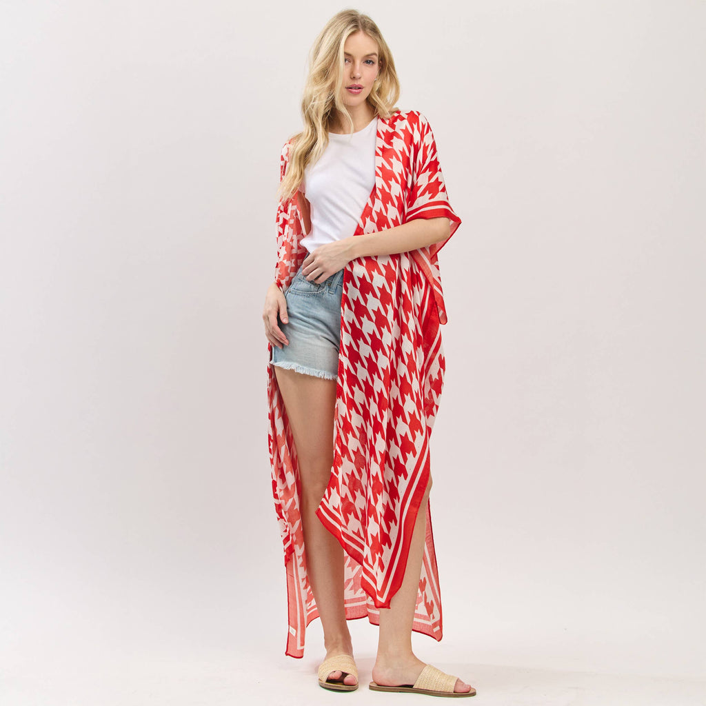 Houndstooth Red/White Kimono