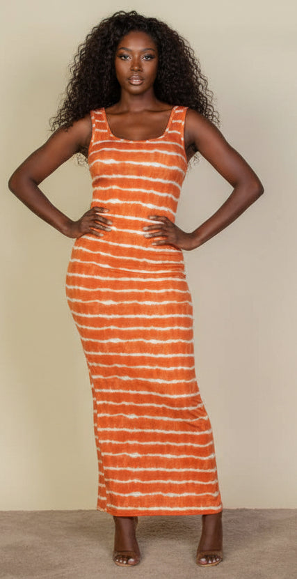 Tie Dye Printed Tank Bodycon Maxi Dress: PRINT MANGO