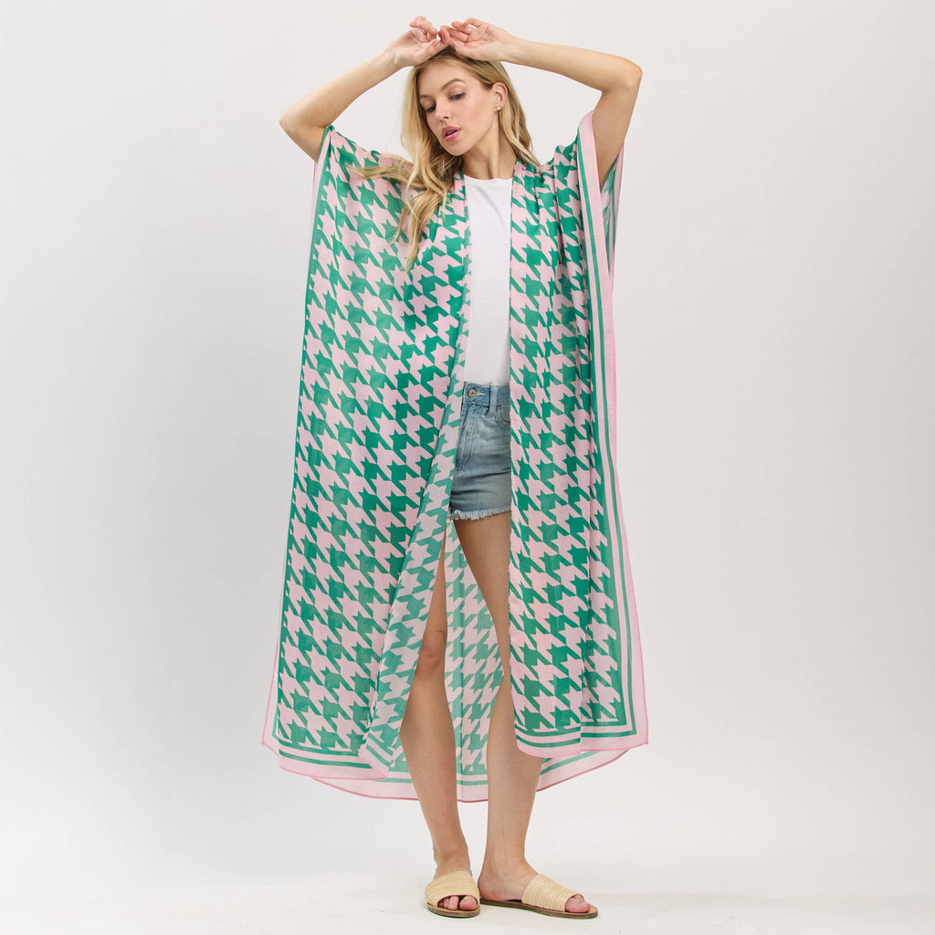 Houndstooth Pink/Green Kimono
