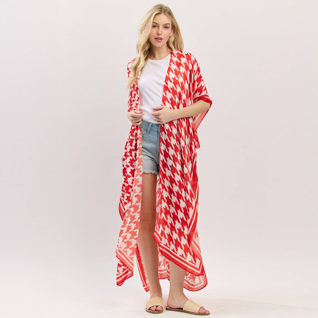 Houndstooth Red/White Kimono