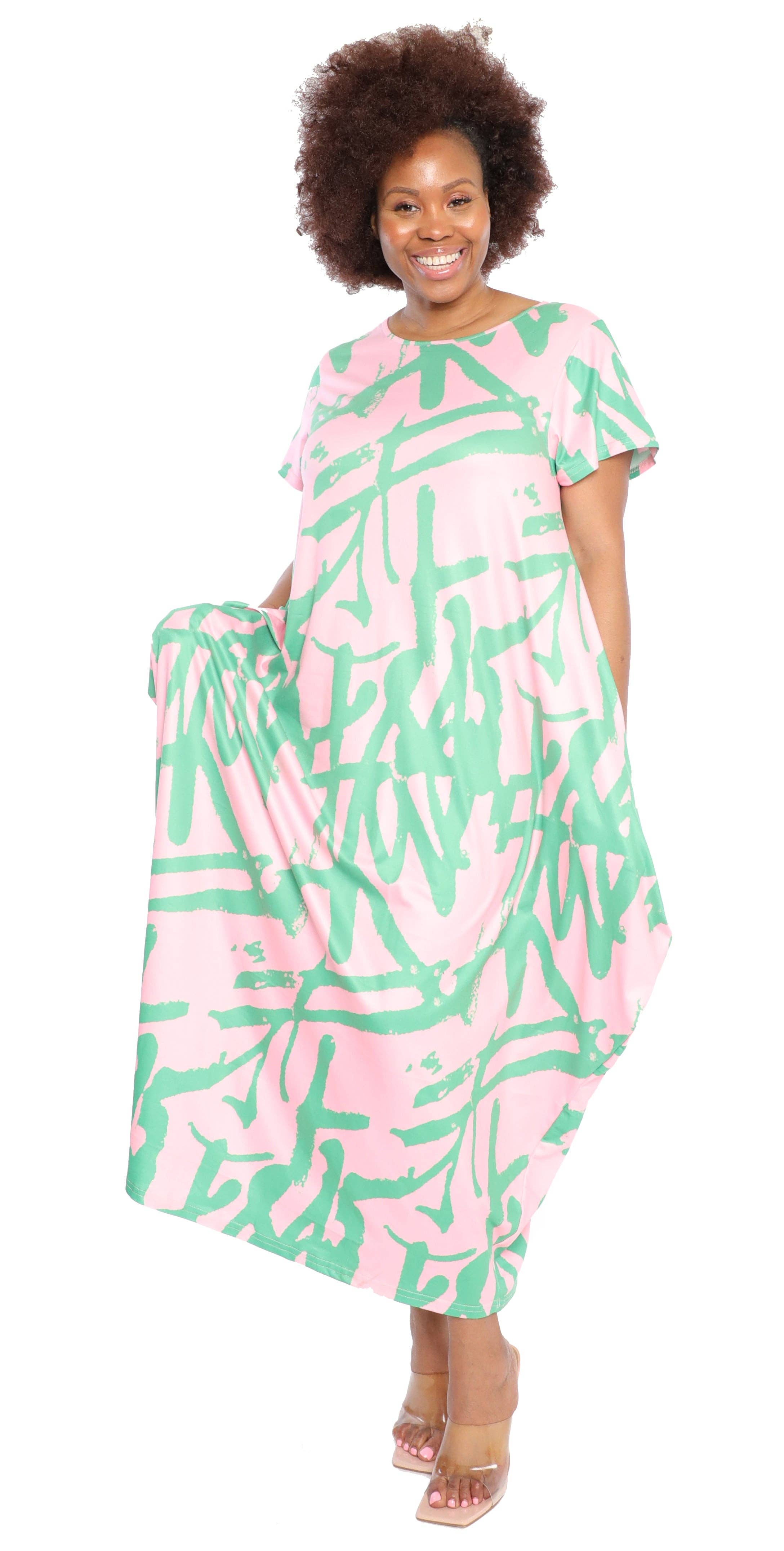 Pink & Green Maxi Dress