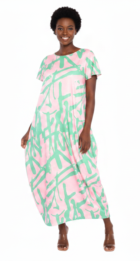 Pink & Green Maxi Dress