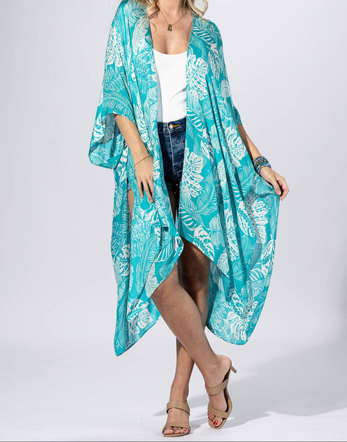 Aqua Palm-Leaf Kimono