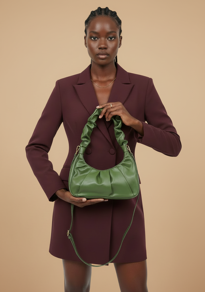 Pleated Shoulder Bag: Olive