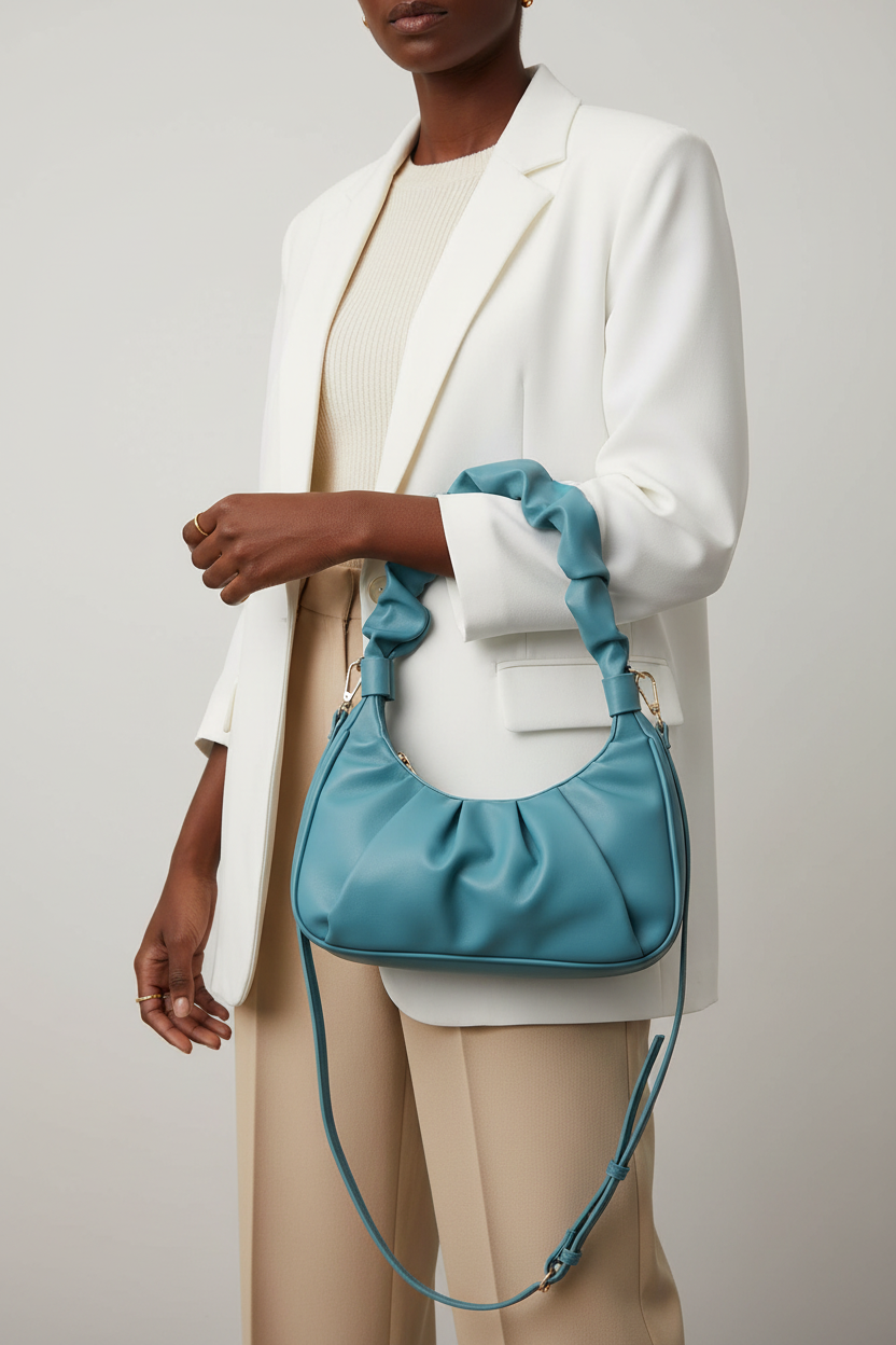 Pleated Shoulder Bag: Blue