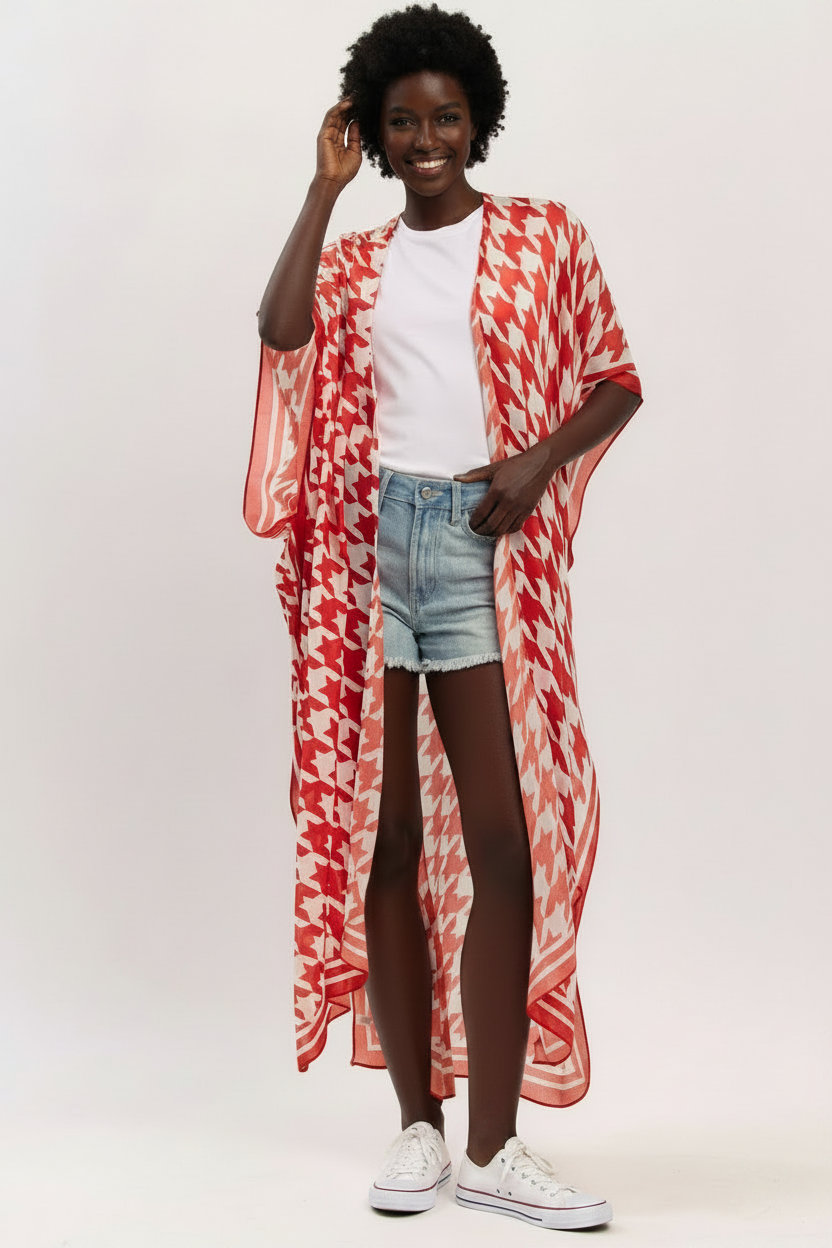 Houndstooth Red/White Kimono