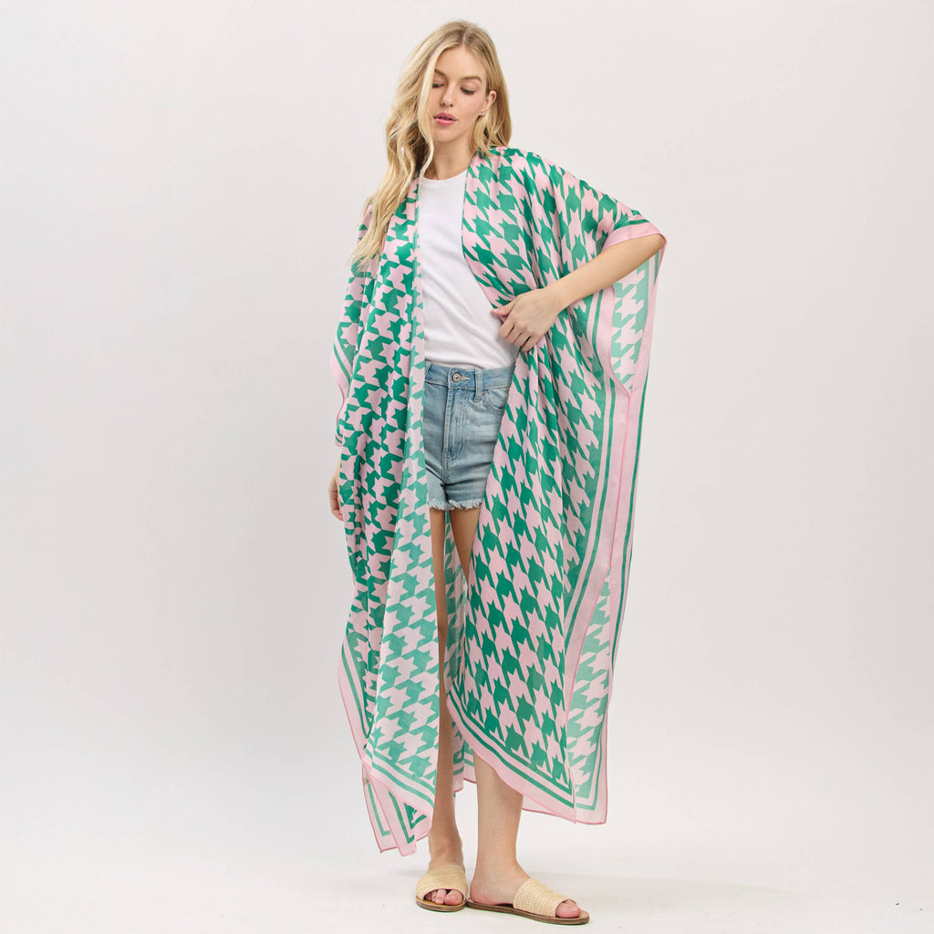 Houndstooth Pink/Green Kimono