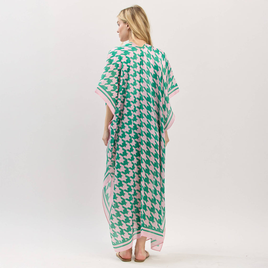 Houndstooth Pink/Green Kimono