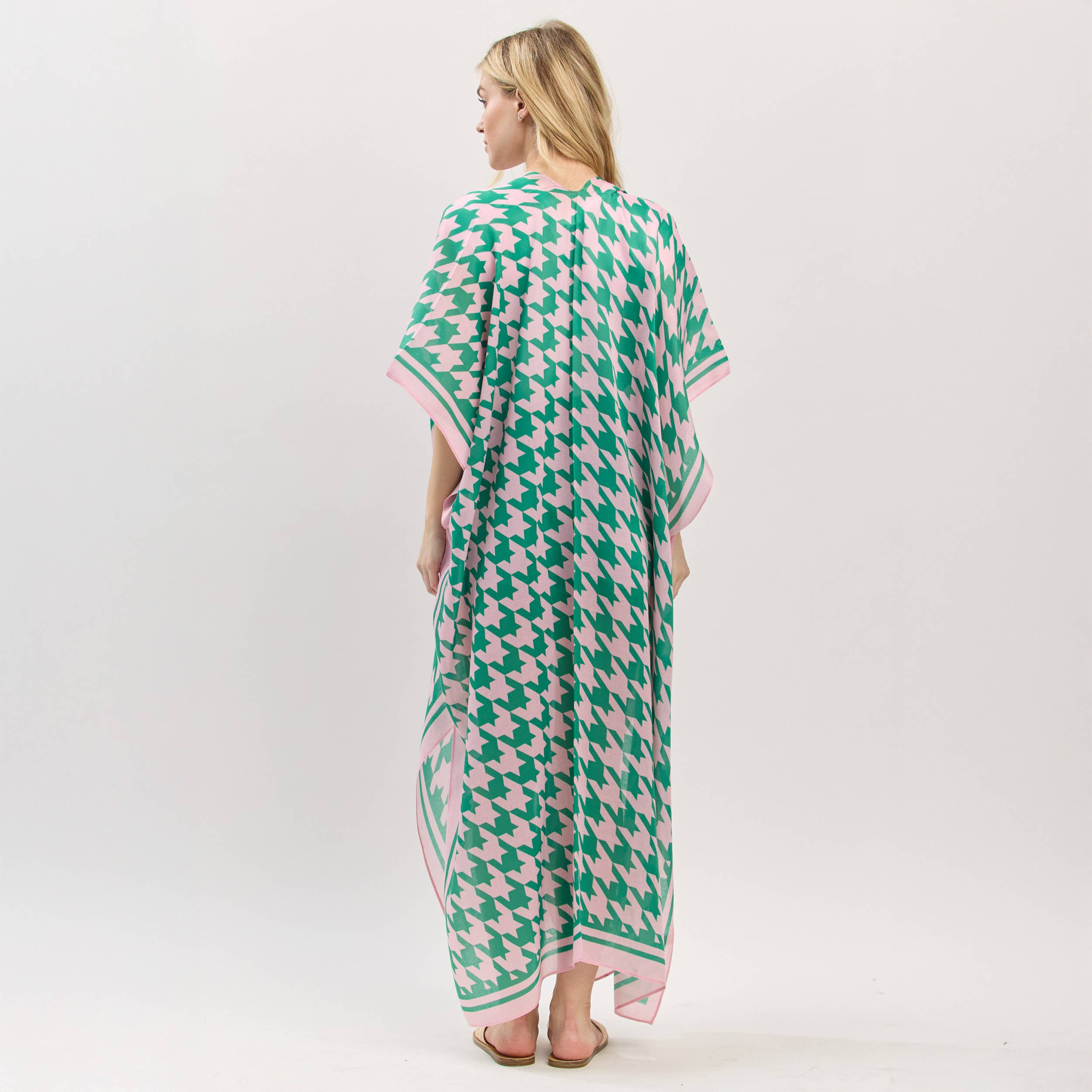 Houndstooth Pink/Green Kimono
